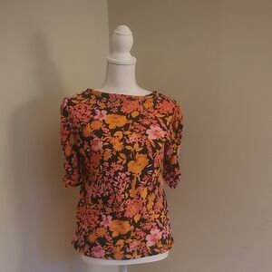 LOFT black floral short sleeve top. M